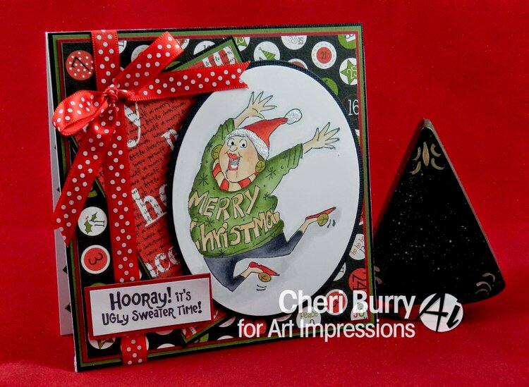 Christmas sweater card using Art Impressions stamps