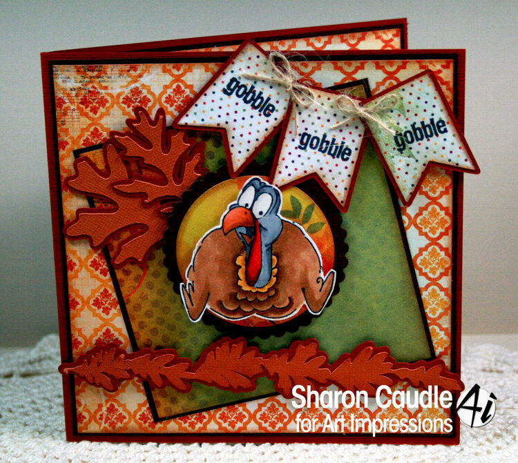 Fall/Thanksgiving card using Gobble Ai Shaker Set from Art Impressions