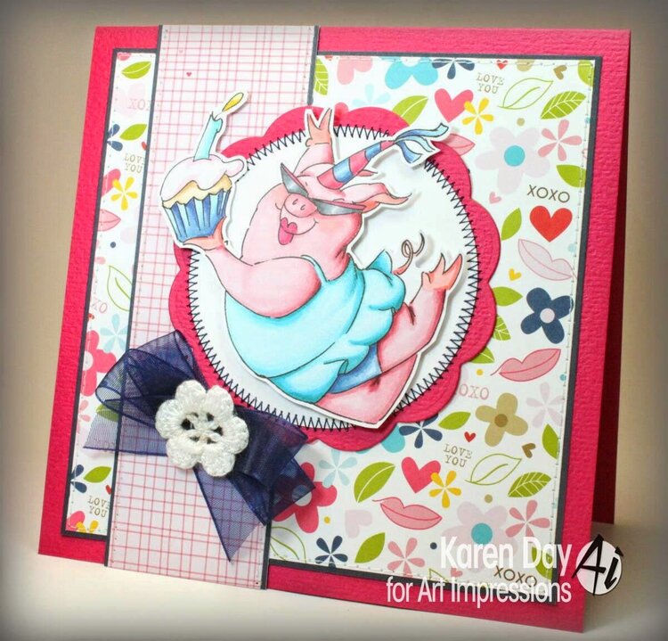 Piggy birthday card using Art Impressions stampss stamps