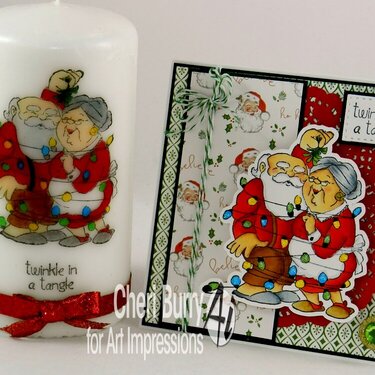 Christmas card and candle using Art Impressions stamps