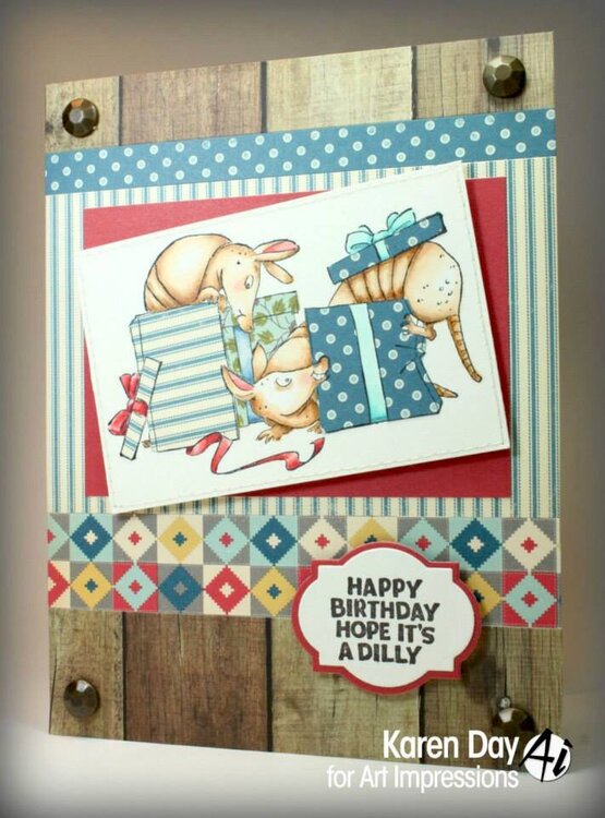 Armadillo birthday card using Art Impressions stamps