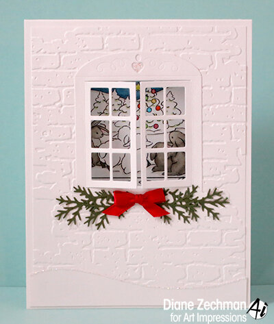 Christmas window card using Art Impressions stamps