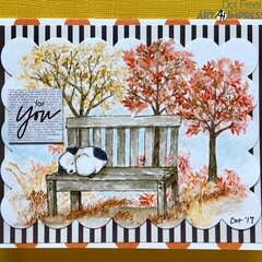 For You - Fall Watercolor Scene with Sleeping Puppy