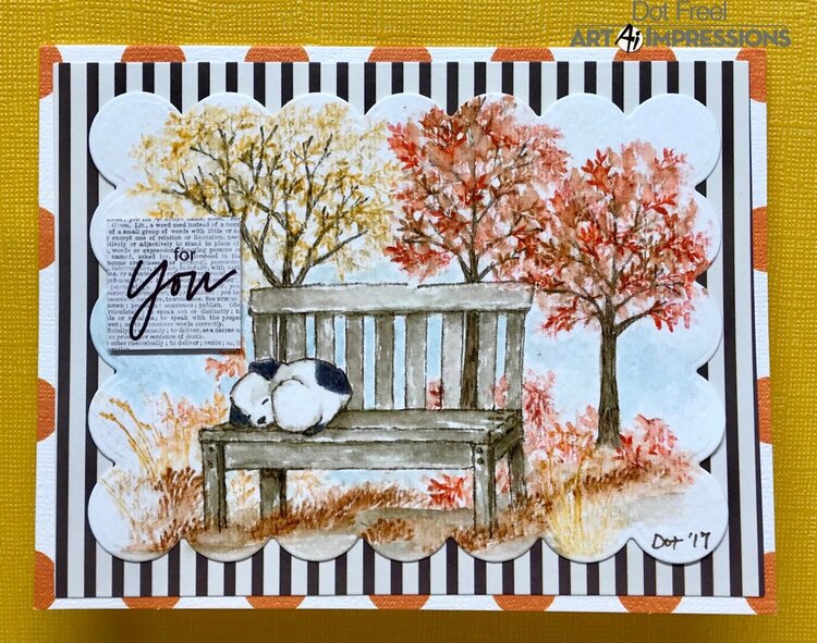 For You - Fall Watercolor Scene with Sleeping Puppy