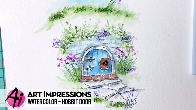 Watercolor Hobbit Door with Art Impressions Stamps