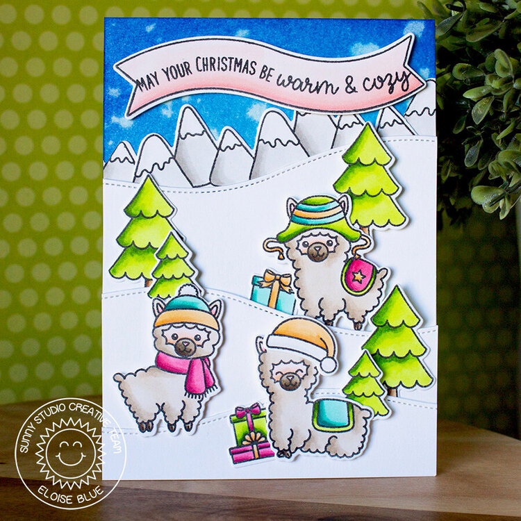 Sunny Studio Stamps Alpaca Holiday Card by Eloise Blue
