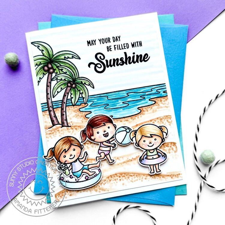 Sunny Studio Ocean View &amp; Beach Babies Summer Card by Amanda Fitterer