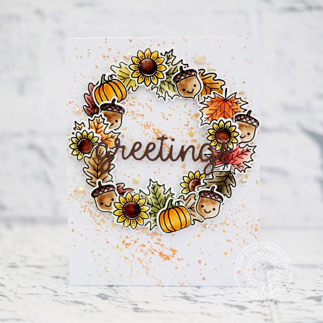 Sunny Studio Stamps Fall Wreath Card by Lexa Levana