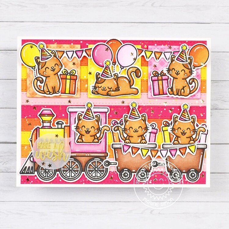 Sunny Studio Cat Antics Train Card by Marine Simon