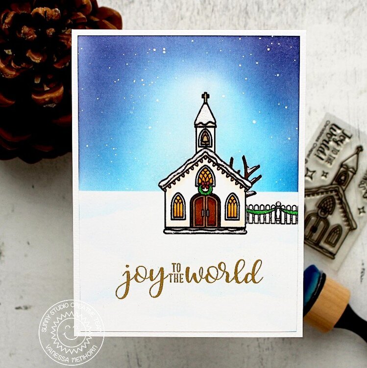 Sunny Studio Christmas Chapel Card by Vanessa Menhorn