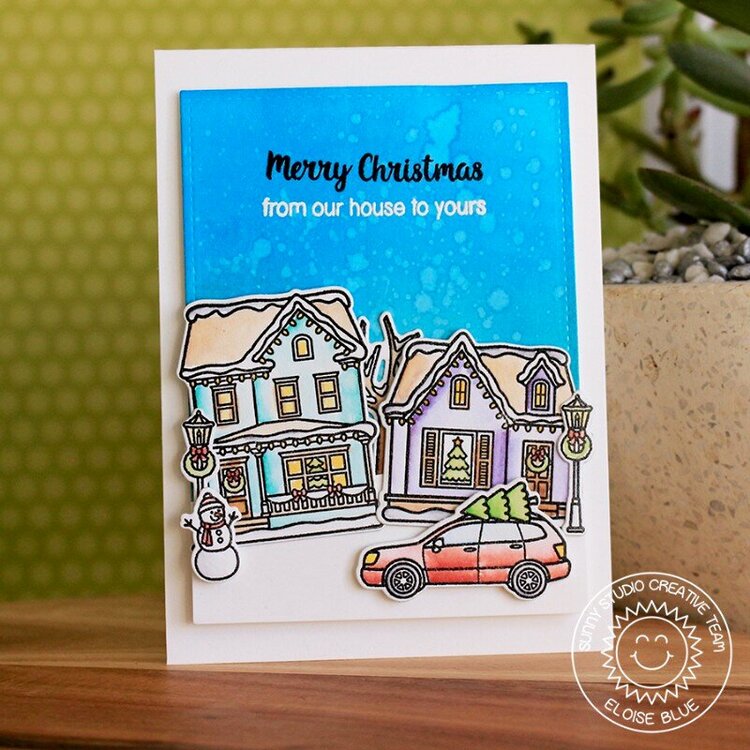 Sunny Studio Christmas Home Card by Eloise Blue
