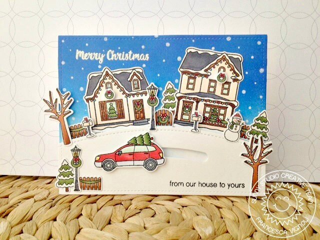 Sunny Studio Christmas Home Slider Card by Francesca Vignoli