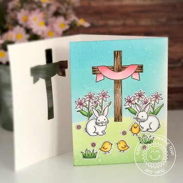Sunny Studio Easter Wishes Cross Tri-fold Card by Amy Yang