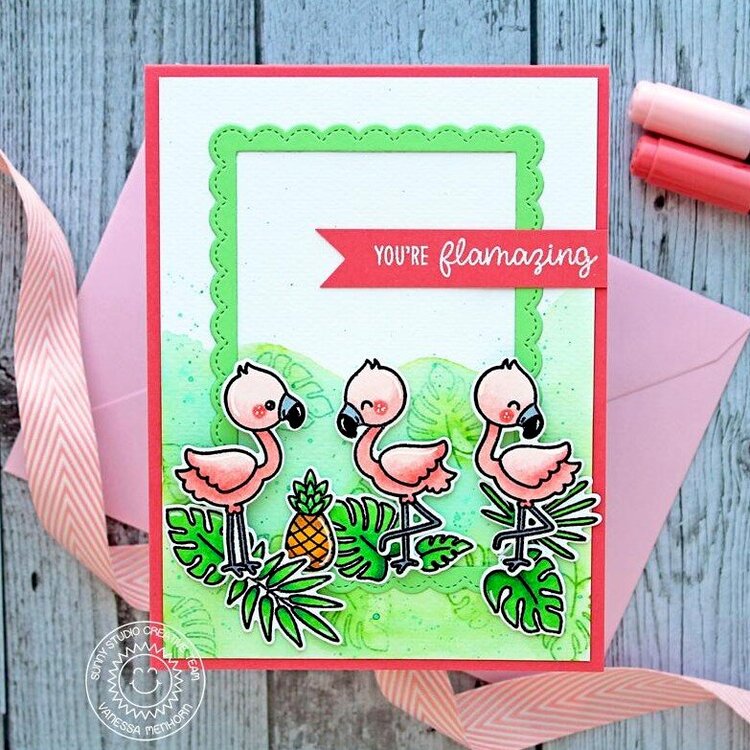 Sunny Studio Stamps Fabulous Flamingos Card by Vanessa Menhorn