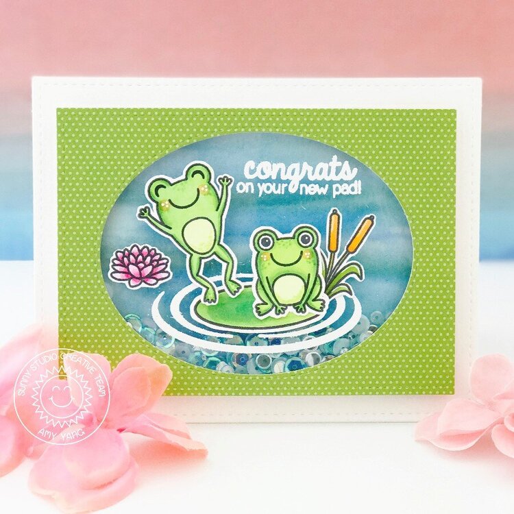 Sunny Studio Froggy Friends Shaker Card by Amy Yang