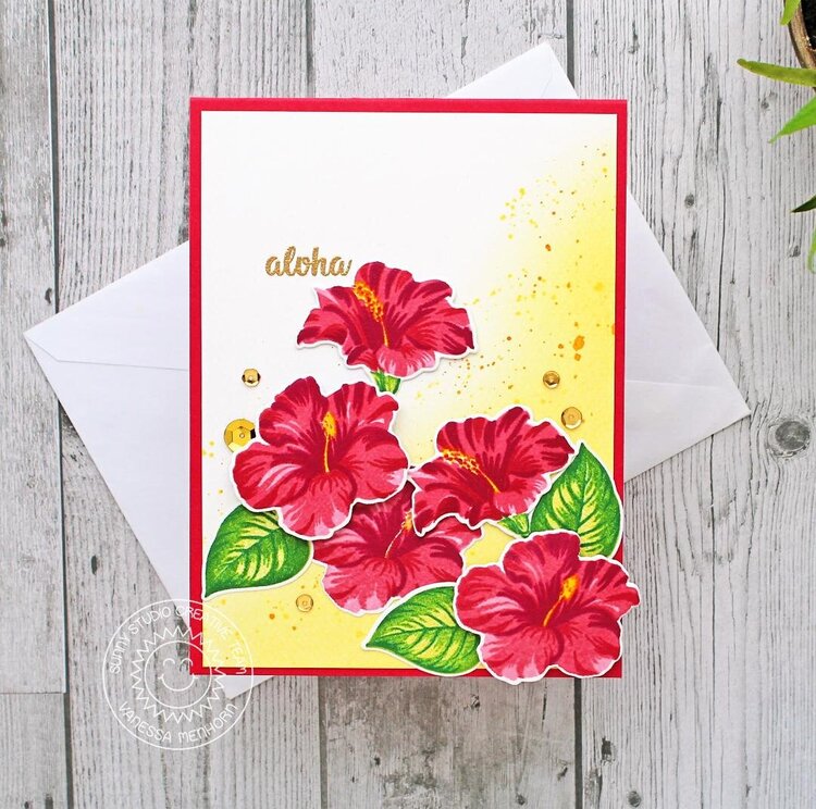 Sunny Studio Stamps Hawaiian Hibiscus Card by Vanessa Menhorn