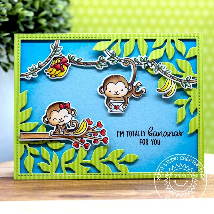 Sunny Studio Stamps Love Monkey Card by Eloise Blue