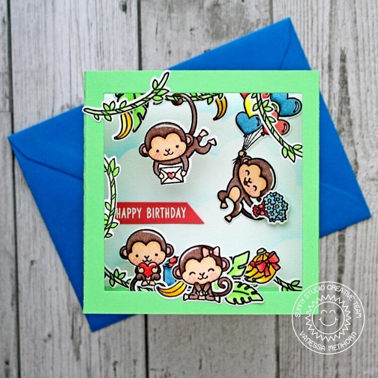 Sunny Studio Stamps Love Monkey Card by Vanessa Menhorn