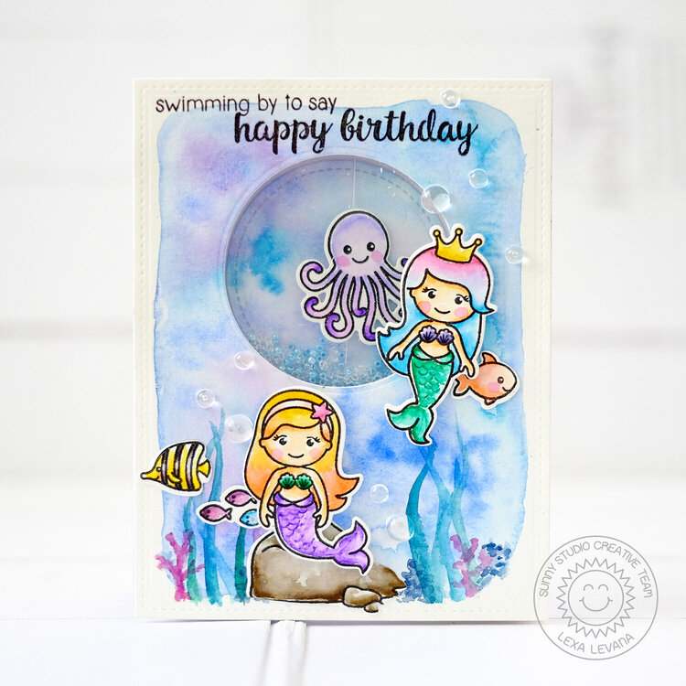 Sunny Studio Magical Mermaids Card by Lexa Levana
