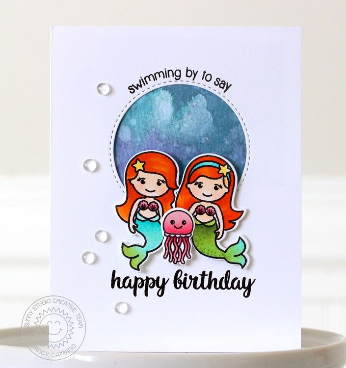 Sunny Studio Magical Mermaids Card by Nancy Damiano