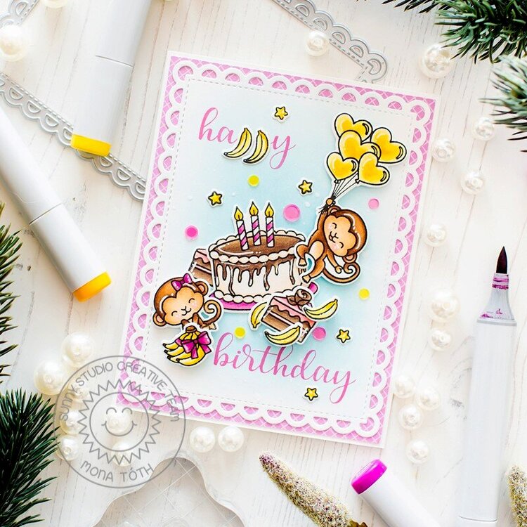 Sunny Studio Stamps Love Monkey Card by Mona Tth