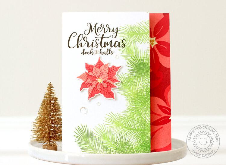 Sunny Studio Petite Poinsettias Christmas Card by Nancy Damiano
