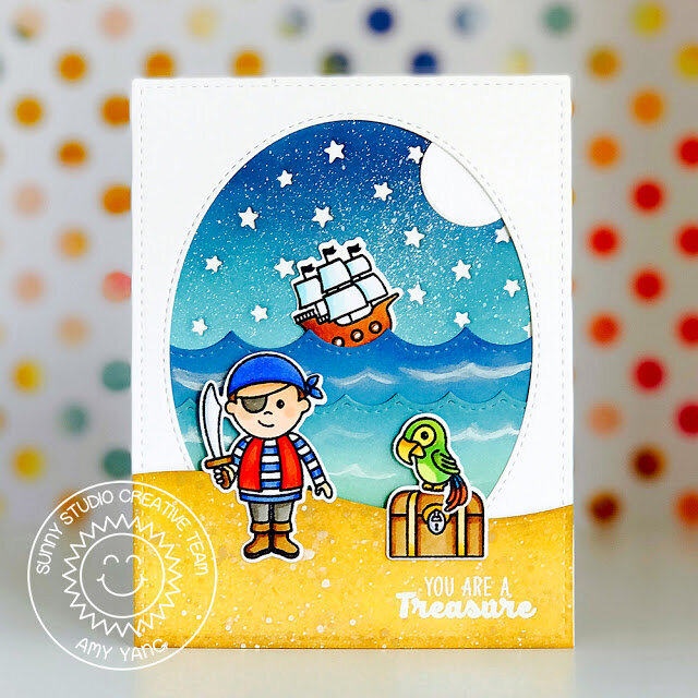 Sunny Studio Stamps Pirate Pals card by Amy Yang