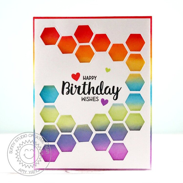 Sunny Studio Stamps Quilted Hexagon Card by Amy Yang