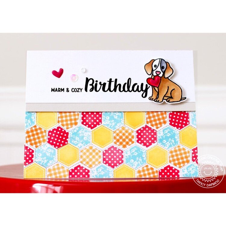 Sunny Studio Stamps Quilted Hexagon Card by Nancy Damiano