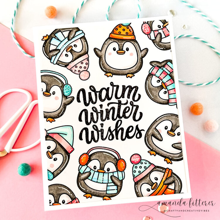 Sunny Studio Roly Poly Penguins Winter Holiday Card by Amanda Fitterer