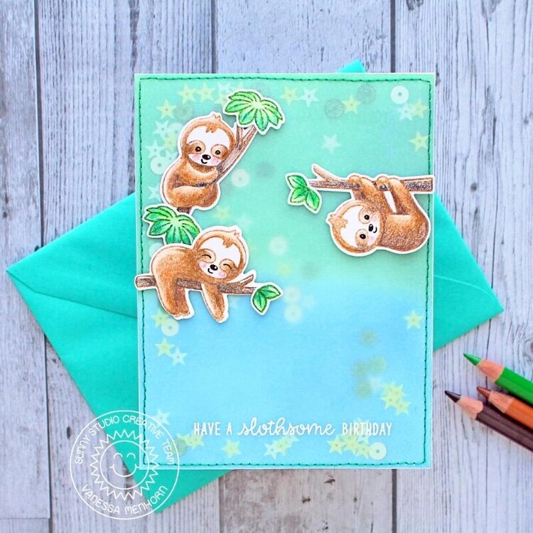 Sunny Studio Stamps Silly Sloths Card by Vanessa