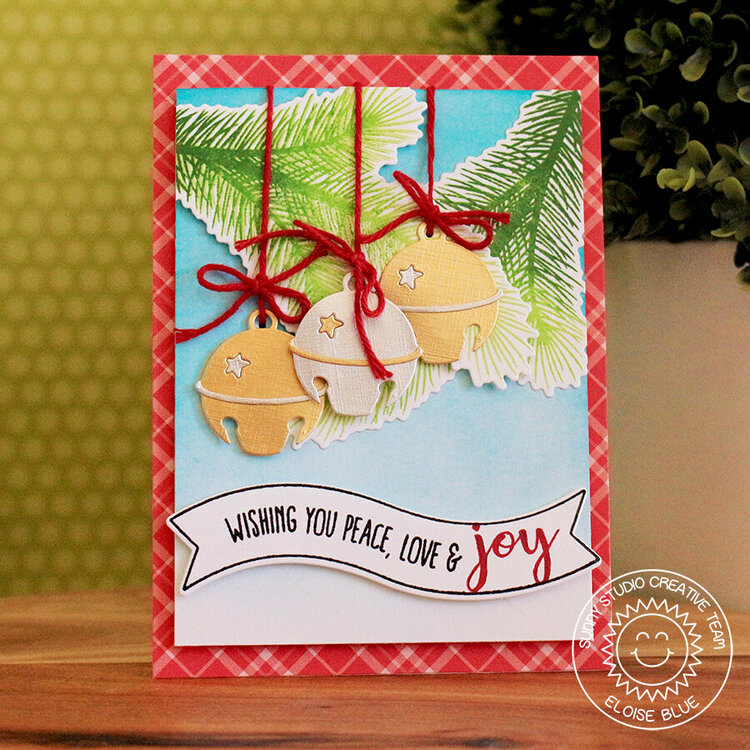 Sunny Studio Silver Bells Christmas Card by Eloise Blue
