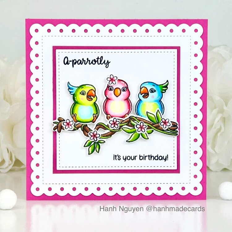Sunny Studio Tropical Birds Scalloped Card by Hanh Nguyen