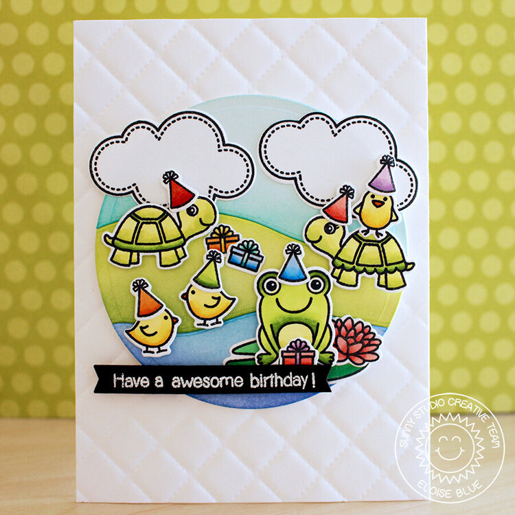 Sunny Studio Froggy Friends &amp; Turtley Awesome Card by Eloise Blue