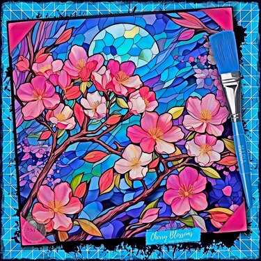 Cherry Blossoms Stain Glass Style