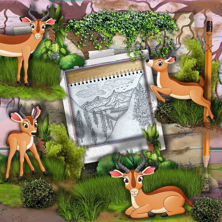 Drawing Deer Landscape