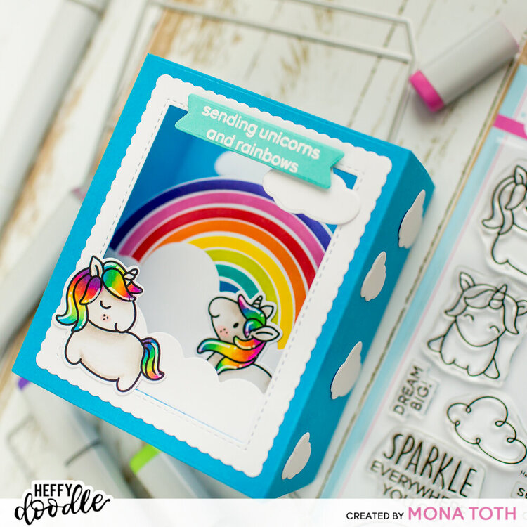 Large Shadowbox card with Unicorns | Heffy Doodle