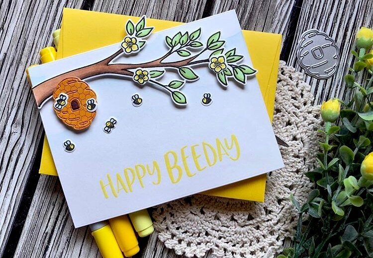 Honey bee stamps - Happy birthday card