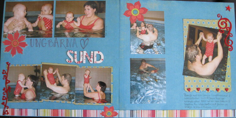 infant swimming both pages