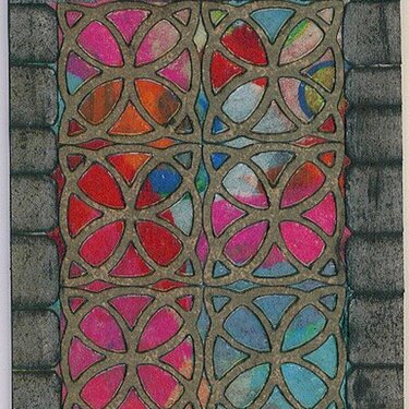 Medieval castle stained glass window ATC