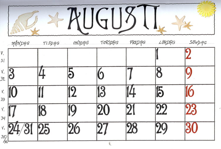 Calendar Augusti 2009, datecard