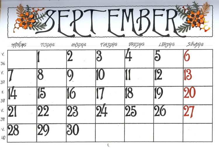 Calendar September 2009, datecard