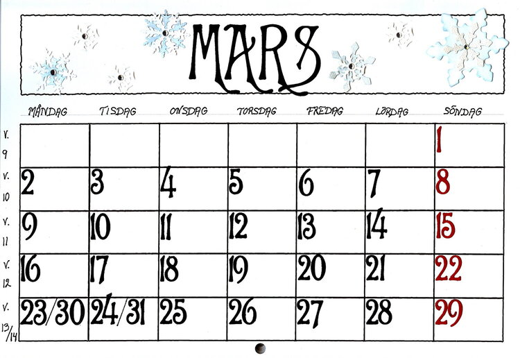 Calendarcard Mars 2009, datecard