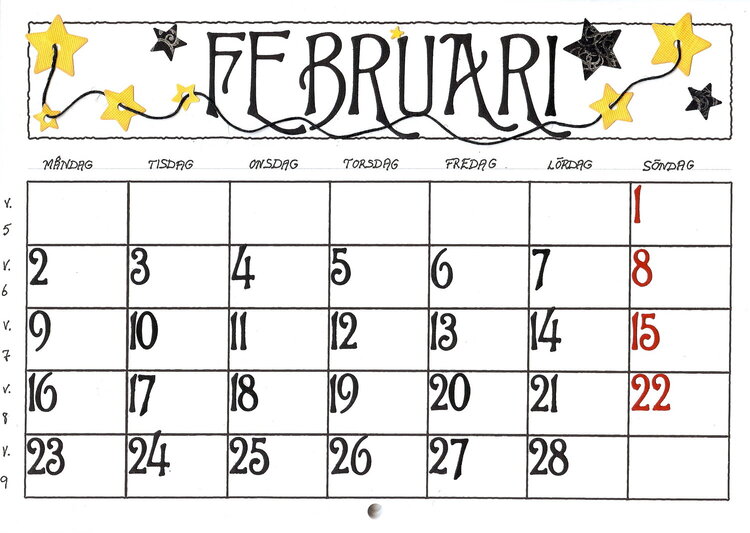 Calendarcard Februari 2009, datecard