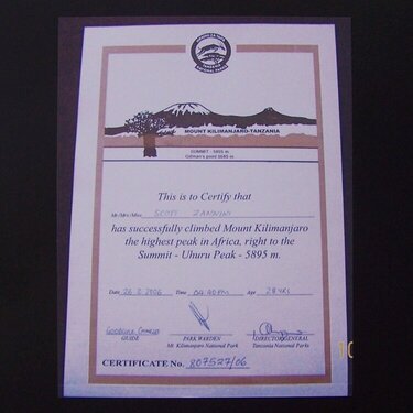 Kilimanjaro Certificate