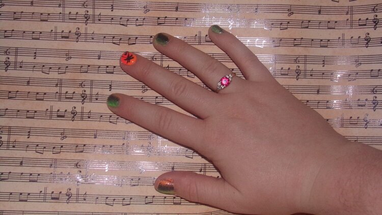 Painted Nails RH (Orange,Neon Green &amp; Black)