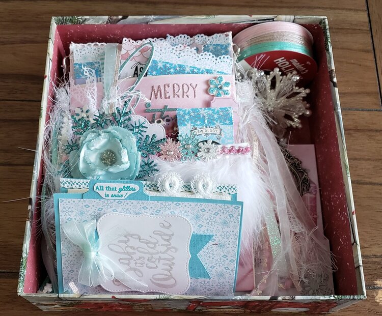 My winter pink and aqua embellishment box