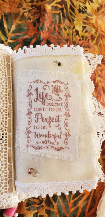 Close up of stamped image in muslin