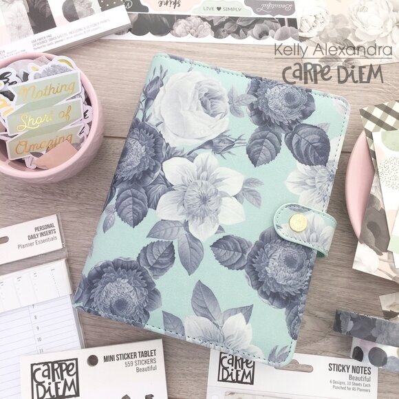 new mint vintage floral personal size planner