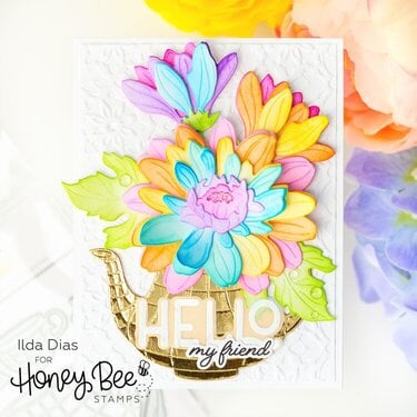 Rainbow Mums Teapot Floral Card